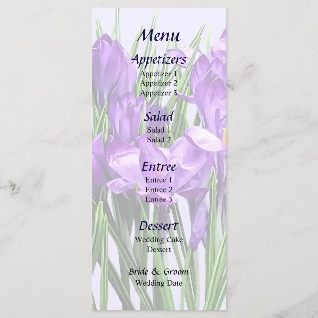 Menu Mariage Crocus violets (Devant)