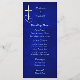 Menu Mariage Croix chrétienne en argent bleu