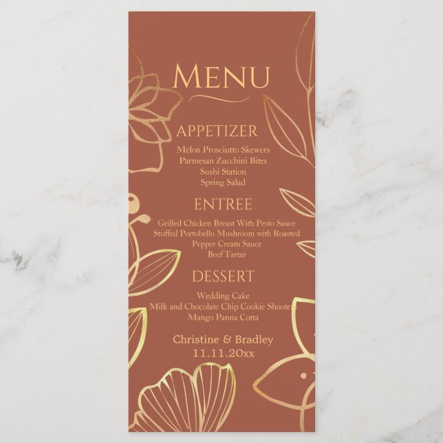 Menu Mariage cuivre et or (Devant)