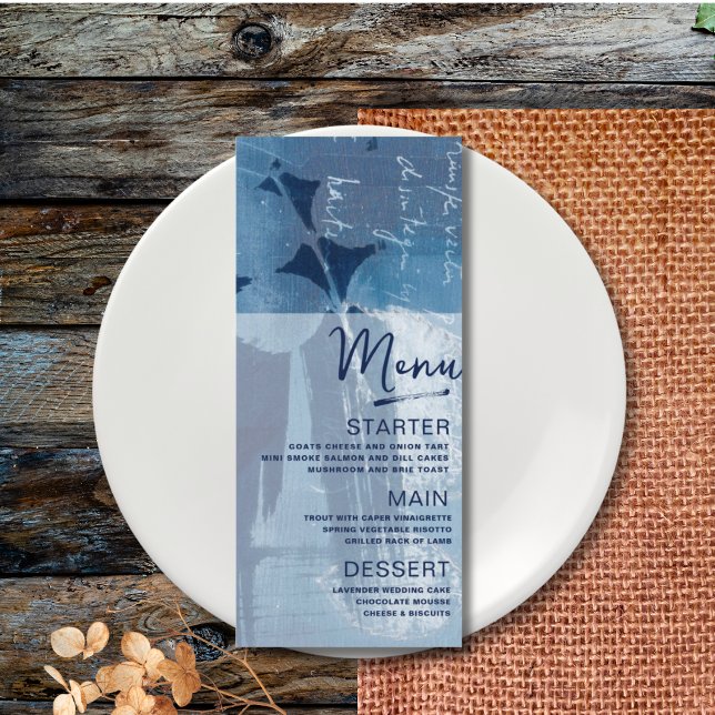 Menu Mariage Cyan Bleu Botanique Moderne (Créateur téléchargé)