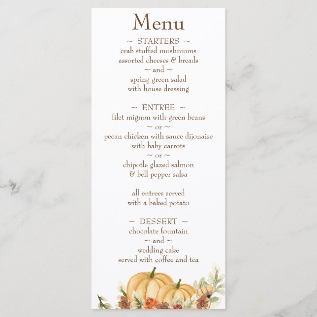 Menu Mariage d'adresse de retour de citrouille d'aquare (Devant)