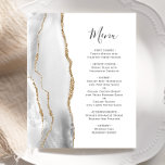 Menu Mariage d'âge d'or gris budget<br><div class="desc">Le bord gauche de cet élégant menu mariage moderne comporte une bordure d'aquarelle gris et blanc ornée d'une parties scintillant en faux or. Le texte personnalisable combine un script d'écriture manuscrite gris charbon et des polices de cuivre sur un arrière - plan blanc. L'envers présente un design d'agate gris et...</div>