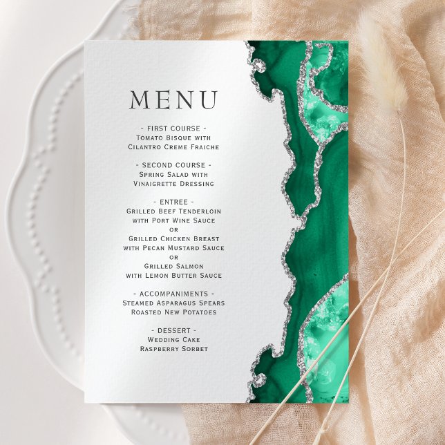 Menu Mariage d'âge en argent vert Seafoam (Créateur téléchargé)