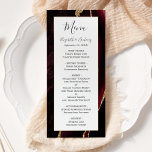Menu Mariage d'âge or de Bourgogne moderne<br><div class="desc">Cet élégant menu mariage moderne comprend un arrière - plan d'agate bordeaux aquarelle orné d'une fausse parties scintillant dorée. Le texte s'affiche dans une élégante écriture manuscrite gris charbon et des polices de cuivre sur un rectangle blanc. La conception de l'agate est répétée à l'envers.</div>