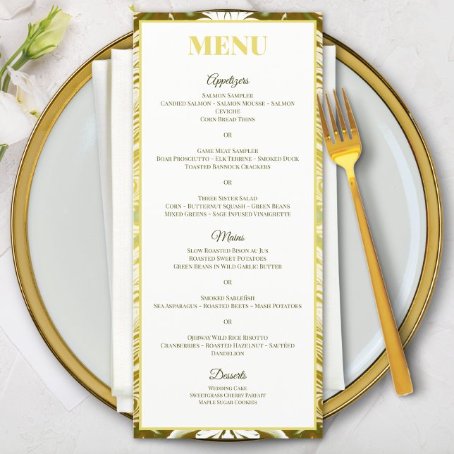 Menu Mariage damask vert or (Créateur téléchargé)