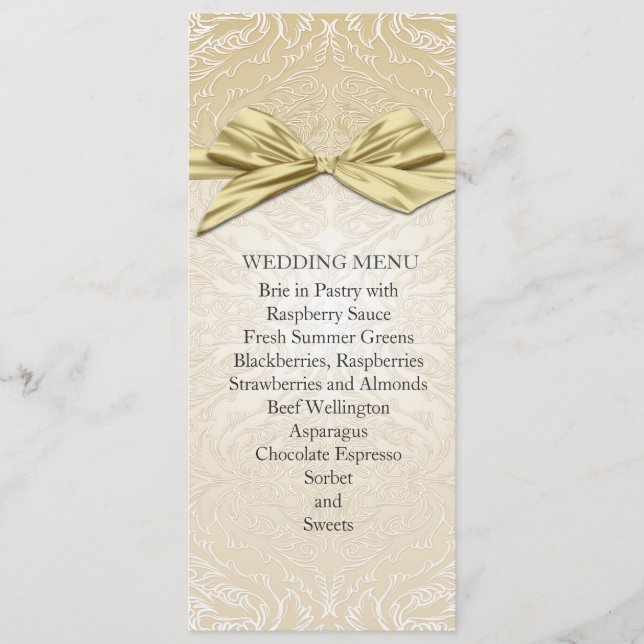 Menu Mariage damassé Gold Sparkle Ribbon (Devant)