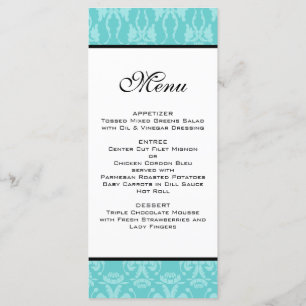 Menu Mariage damassé turquoise