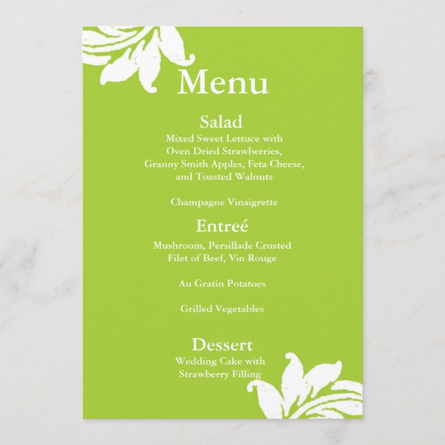 Menu Mariage damassé verte (Devant)