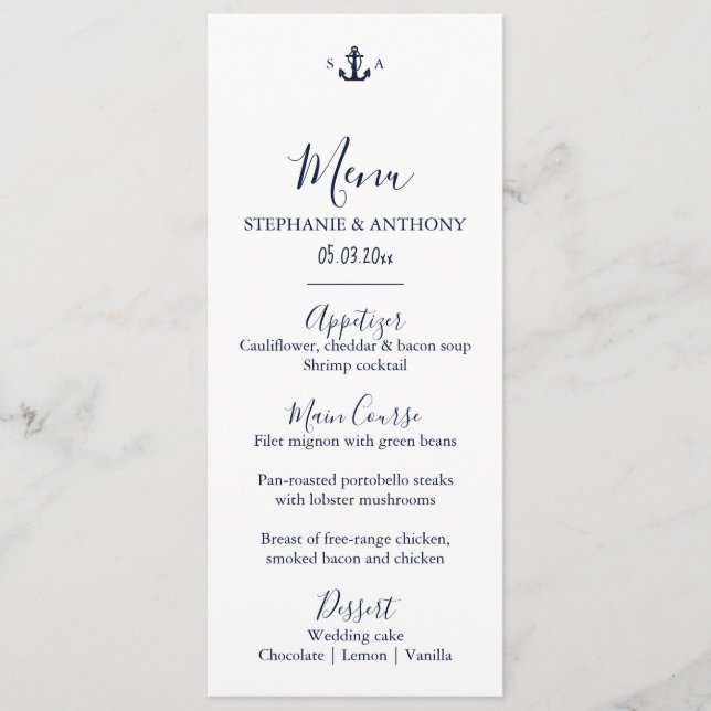 Menu Mariage d'Ancre bleu marine Monogram (Devant)
