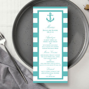 Menu Mariage d'Ancre en bande turquoise marine