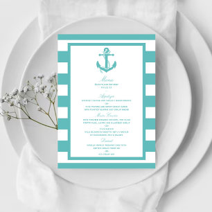 Menu Mariage d'Ancre en bande turquoise marine