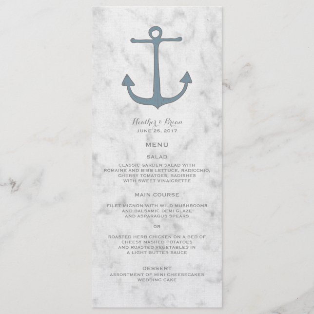 Menu Mariage d'Ancres Blue Rustic (Devant)