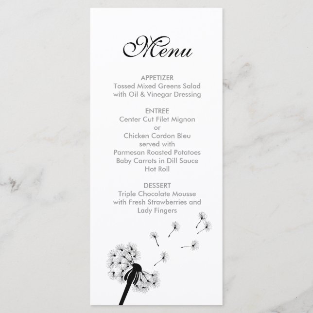 Menu Mariage Dandelion noir (Devant)