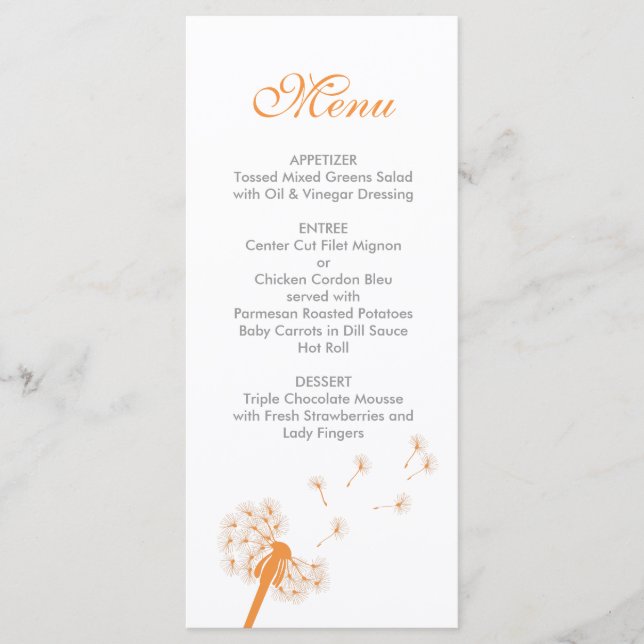 Menu Mariage Dandelion orange (Devant)