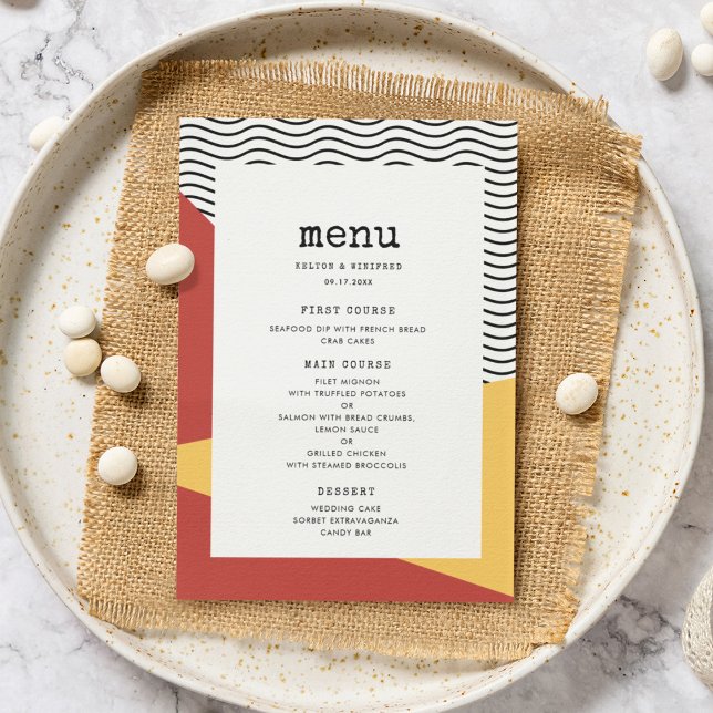 Menu Mariage dans le style Pop art Memphis des années 8 (Créateur téléchargé)