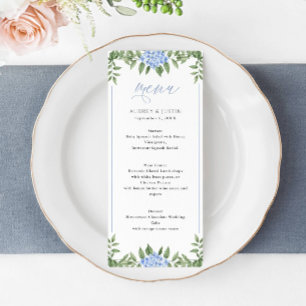 Menu Mariage d'aquarelle Blue Hydrangea