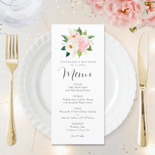 Menu Mariage d'aquarelle botanique de rose pâle