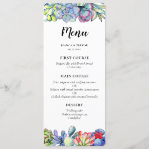 Menu Mariage d'aquarelle de cactus succulent