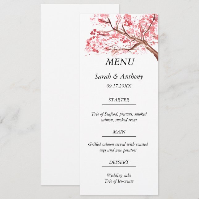 Menu Mariage d'aquarelle de fleurs de cerisier (Devant / Derrière)