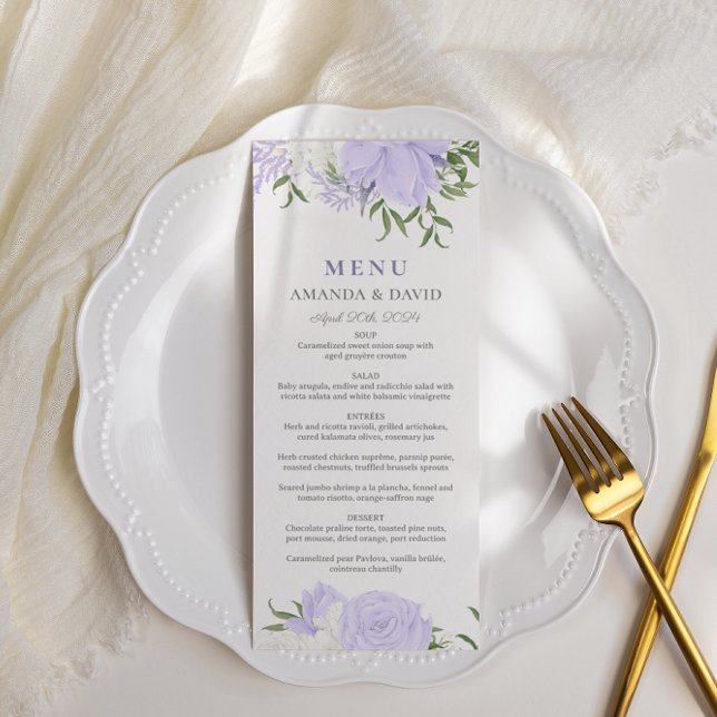 Menu Mariage d'aquarelle de périwinkle botanique (Créateur téléchargé)