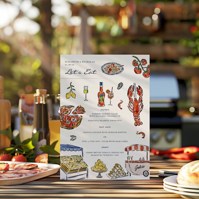 Menu Mariage d'aquarelle d'été italien (Créateur téléchargé)