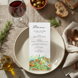 Menu Mariage d'aquarelle en fleurs d'agrumes orange