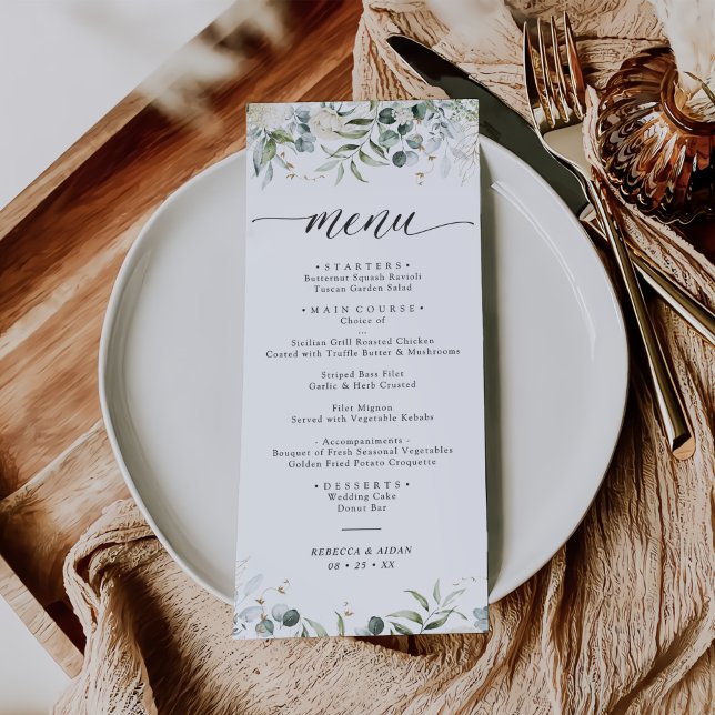 Menu Mariage d'aquarelle fleurie verte (Créateur téléchargé)