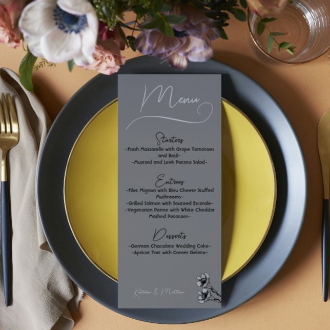 Menu Mariage d'aquarelle florale gris doux (Créateur téléchargé)