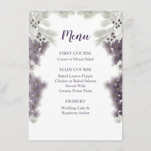 Menu Mariage d'aquarelle florale Lavender (Devant)
