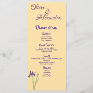 Menu Mariage d'aquarelle jaune violet Iris & Beurre