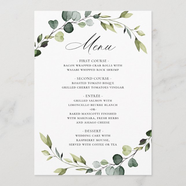 Menu Mariage d'aquarelle moderne Eucalyptus Wreath Boho (Devant)