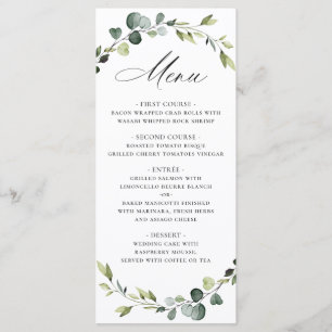 Menu Mariage d'aquarelle moderne Eucalyptus Wreath Boho