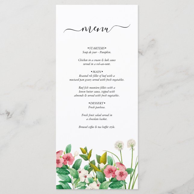Menu Mariage d'aquarelle périphérique fleur sauvage (Devant)