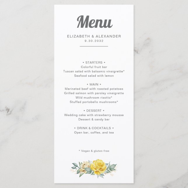 Menu Mariage d'aquarelle romantique et élégant roses ja (Devant)