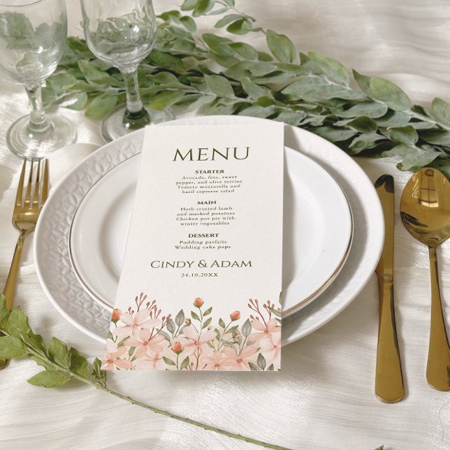 Menu Mariage d'aquarelle rose pâle (Créateur téléchargé)
