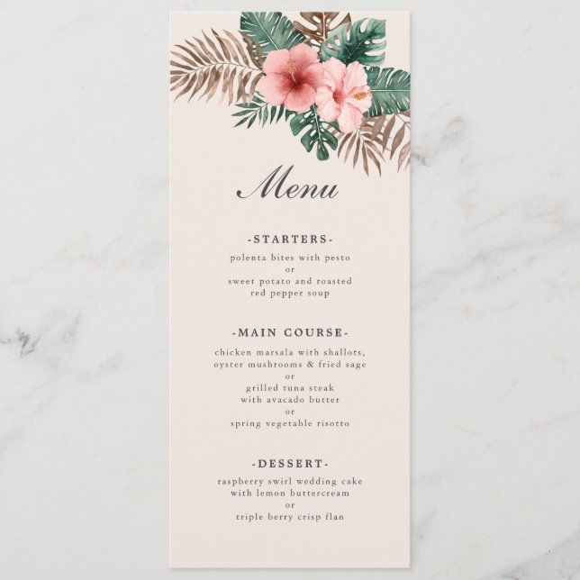 Menu Mariage d'aquarelle tropicale moderne (Devant)