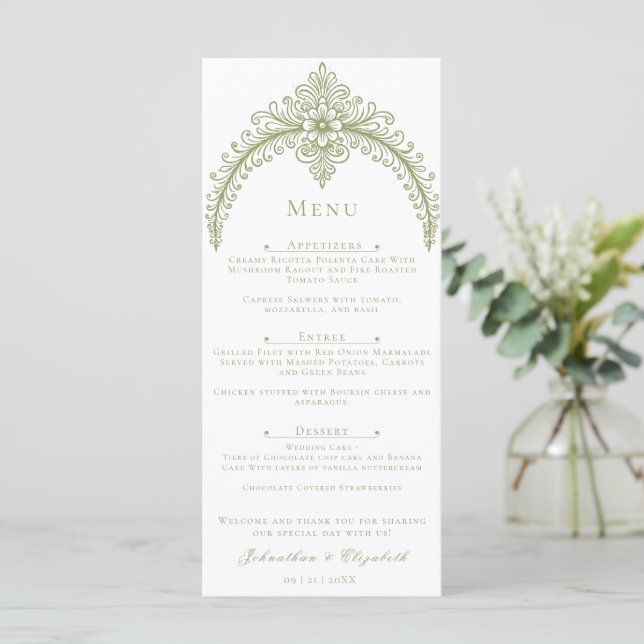 Menu Mariage d'arc de France vert olive (Debout devant)