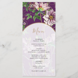 Menu Mariage d'arc doré fleuri violet