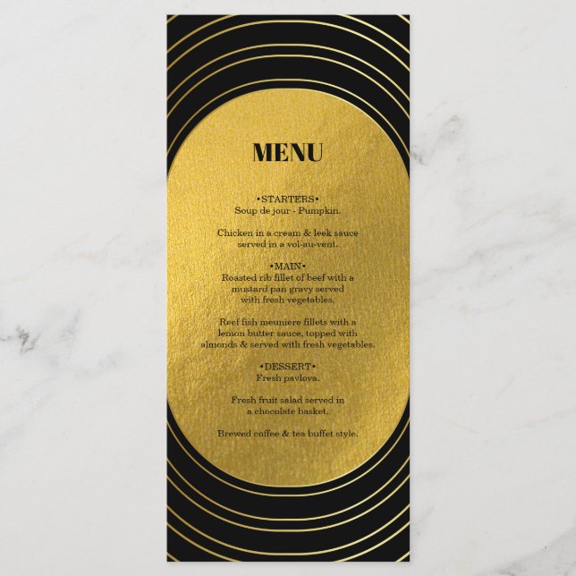 Menu Mariage d'arc minimaliste moderne noir & or (Devant)