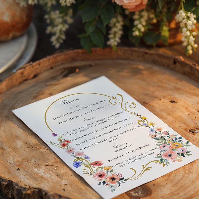 Menu Mariage d'arche d'été Fleur sauvage d'aquarelle (Créateur téléchargé)