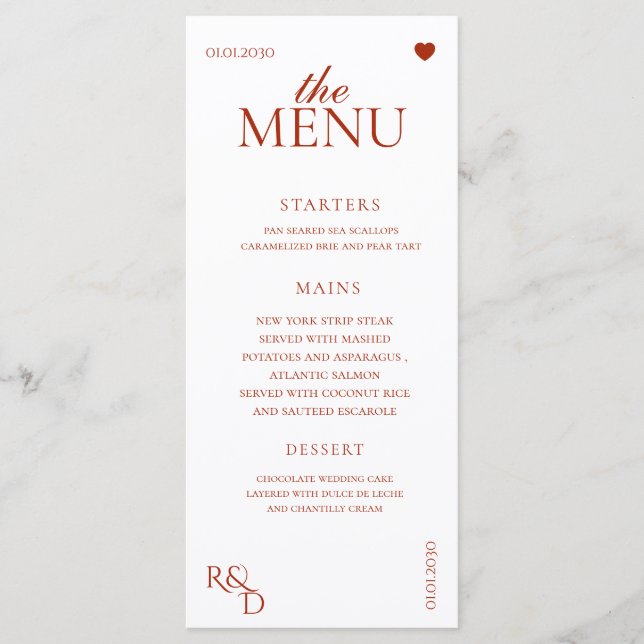 Menu Mariage d'automne aux feuilles rouges élégantes (Devant)