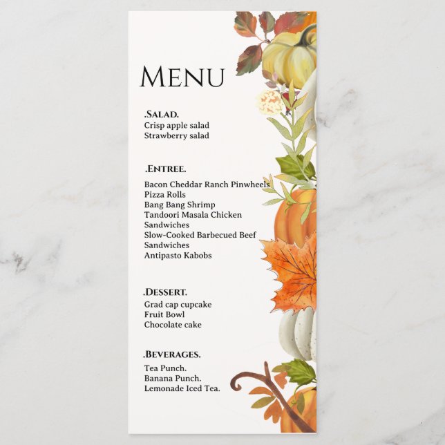 Menu Mariage d'automne Citrouille mariage feuilles d'au (Devant)