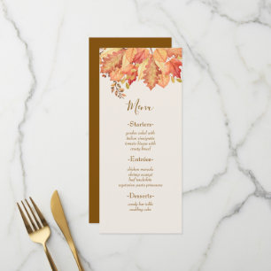 Menu Mariage d'automne élégant aux feuilles d'aquarelle