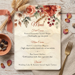 Menu Mariage d'automne floral en terre cuite aquarelle