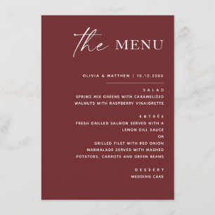 Menu Mariage d'automne Rouge Vin Profond Élégant Mode
