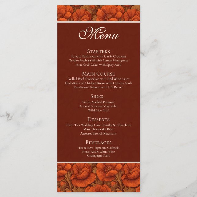Menu Mariage d'automne sur le thème des Anémones Boho (Devant)