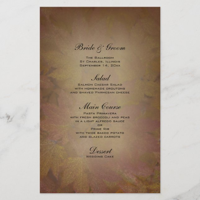 Menu Mariage de automne Feuille de l'érable coloré (Devant)