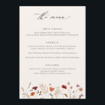 Menu Mariage de automne Fleur sauvage Boho<br><div class="desc">Améliorez votre expérience de repas mariage de automne grâce à nos menus Mariages Fleurs sauvages Boho Elegant. Imprimés avec grâce sur un arrière - plan crème charmant, ces menus 5x7 mettent en valeur l'allure enchanteresse des fleurs sauvages, donnant le ton parfait pour votre célébration élégamment d'inspiration bohème. Admirez les détails...</div>