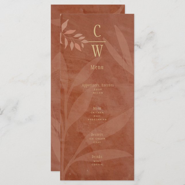 Menu Mariage de automne moderne Feuilles d'or en terre  (Devant / Derrière)