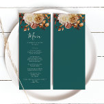 Menu Mariage de automne turquoise<br><div class="desc">Menu Mariage de automne turquoise. Améliorez vos tables de réception avec cette carte de menu coordonnée qui apporte la chaleur de l'automne à chaque endroit. Avec ses éléments d’aquarelle peints à la main - feuilles en terre cuite et orange brûlé, dahlias beiges moelleux et roses cuivrés - sur un décor...</div>